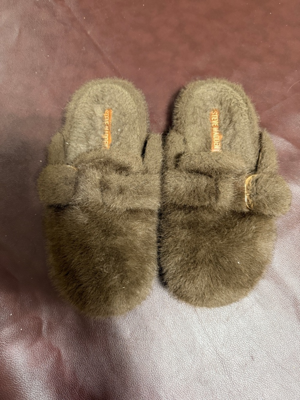 Steve Madden Dark Brown Faux Fur Slide Slippers